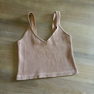 Bella Seamless tan ribbed crop halter top, S